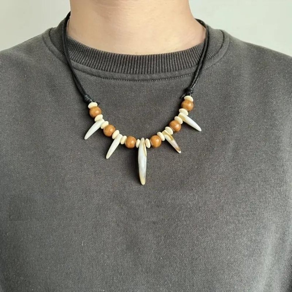 Unique Tribal-Style Beaded Necklace with Wolf Tooth - Picture 4 of 4